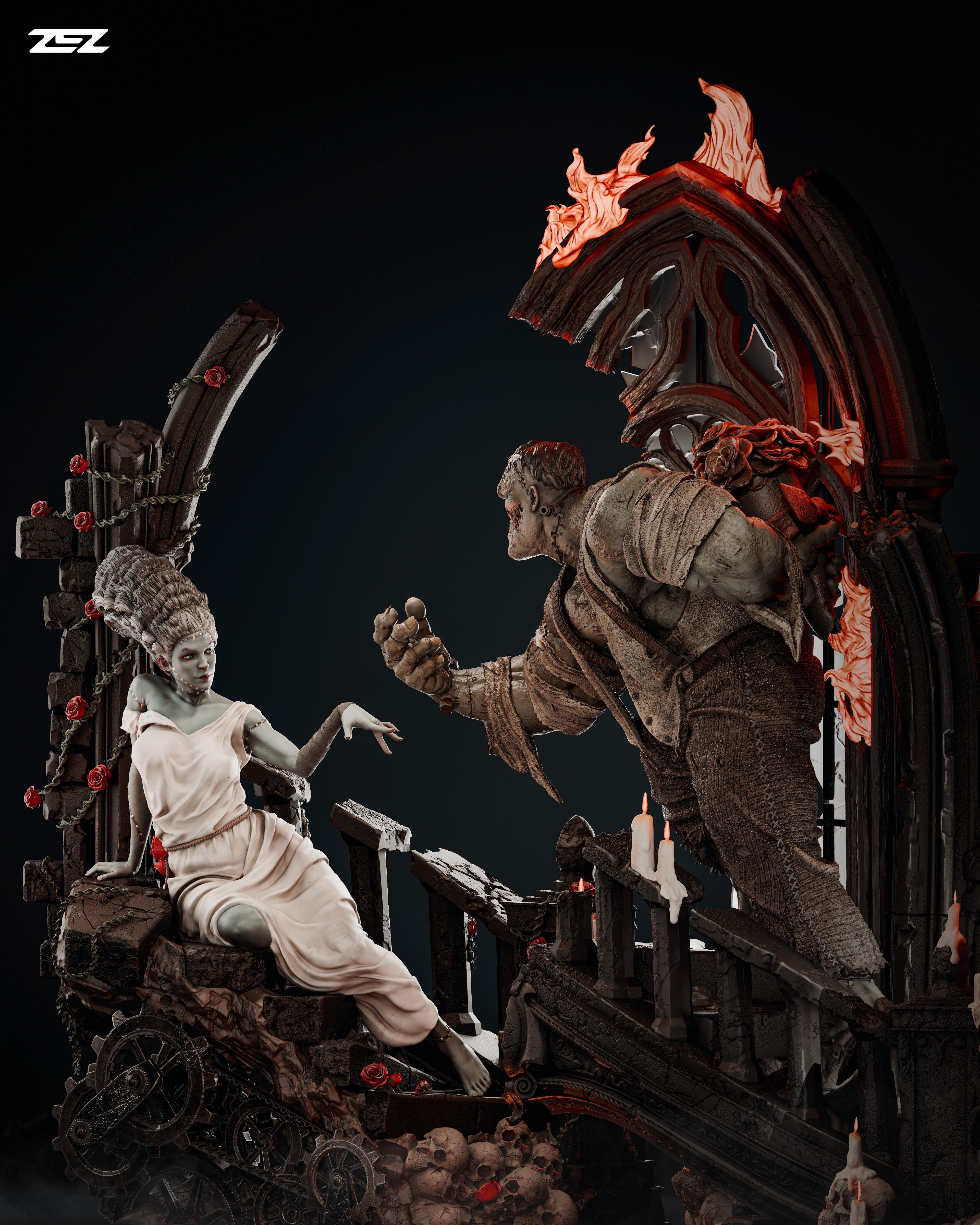 FRANKENSTEIN Y SU NOVIA DIORAMA