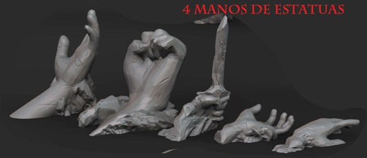 SET DE 4  MANOS DE ESTATUAS RUINAS terreno para wargames 28mm/30mm - TODO ROL SPAIN 