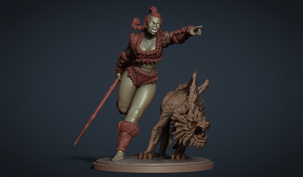 Druutha the orc huntress and her hound